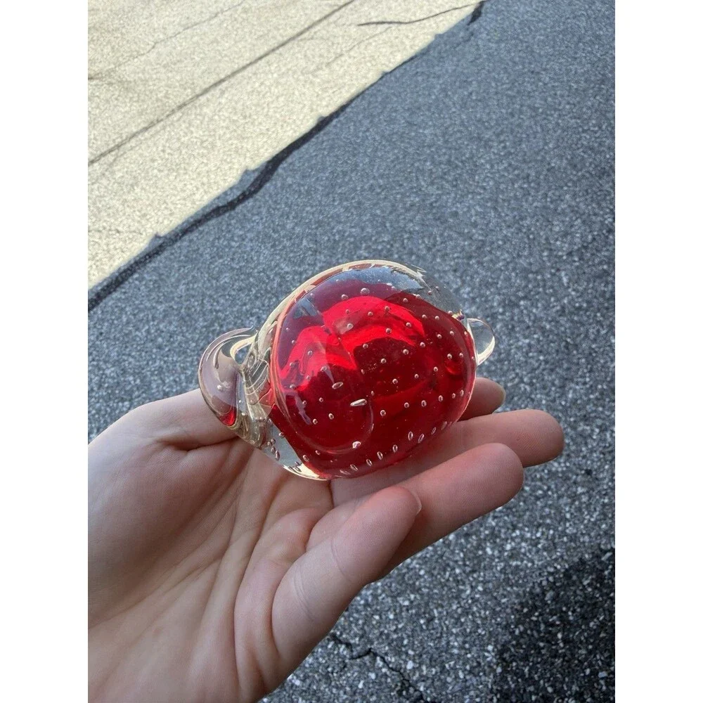 Vtg Art Glass Red Elephant Animal Figurine Paperweight Controlled Bubble